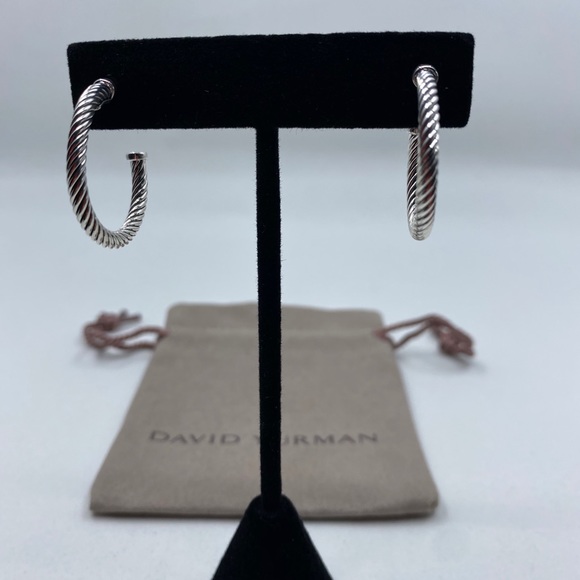 David Yurman  Silver Cable Hoop Earrings1" - Picture 6 of 7